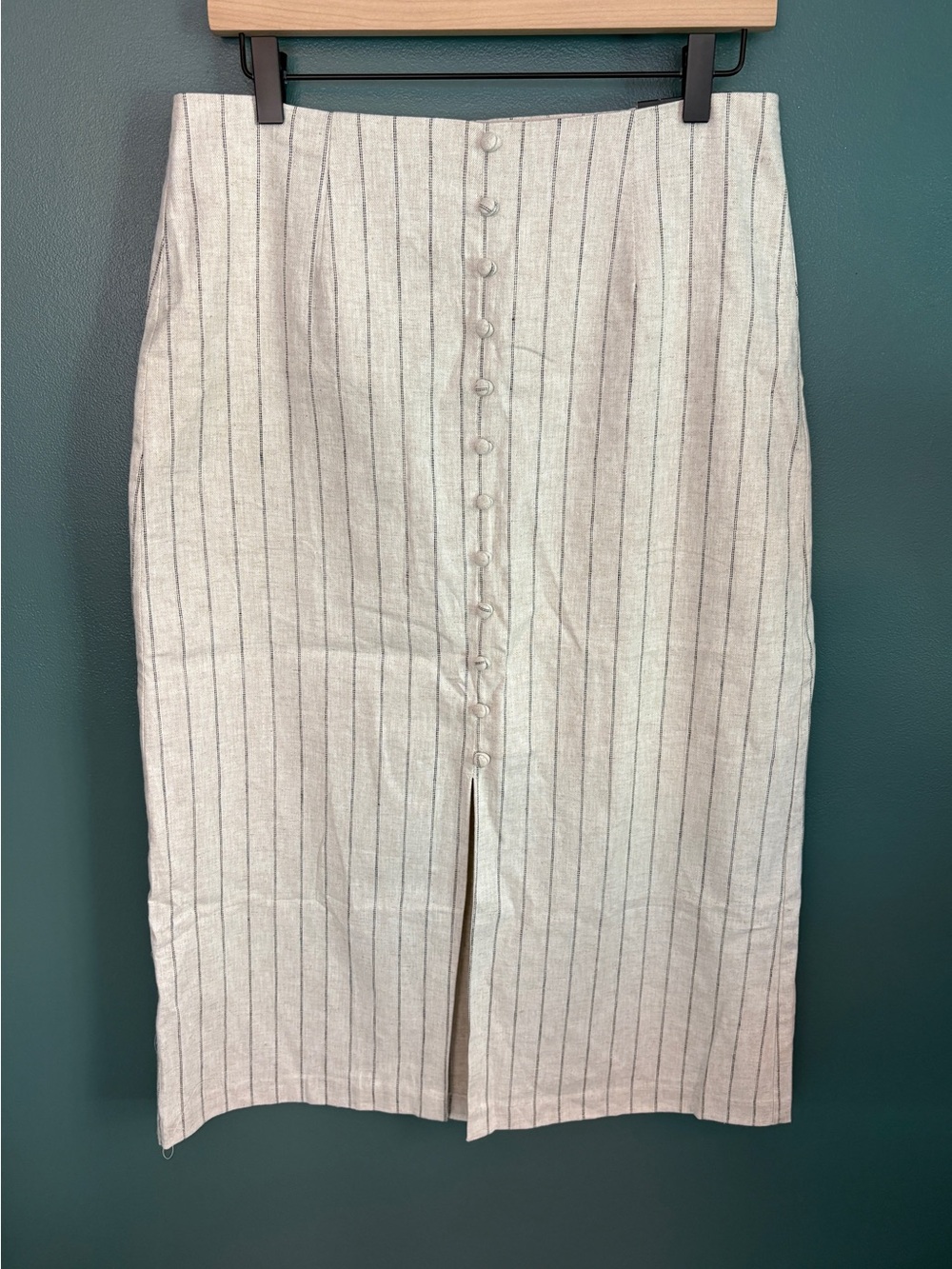 Banana Republic NWT Women’s Linen Blend Button Midi Skirt Oatmeal Stripe Size 6